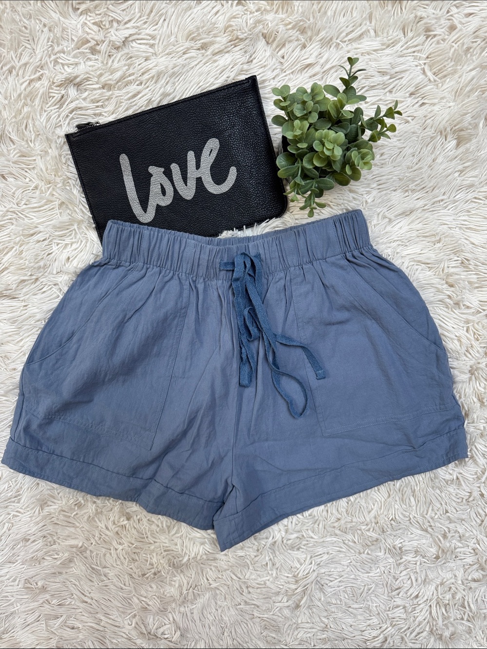 Boutique Drawstring Elastic Waist Shorts  💗 Blue